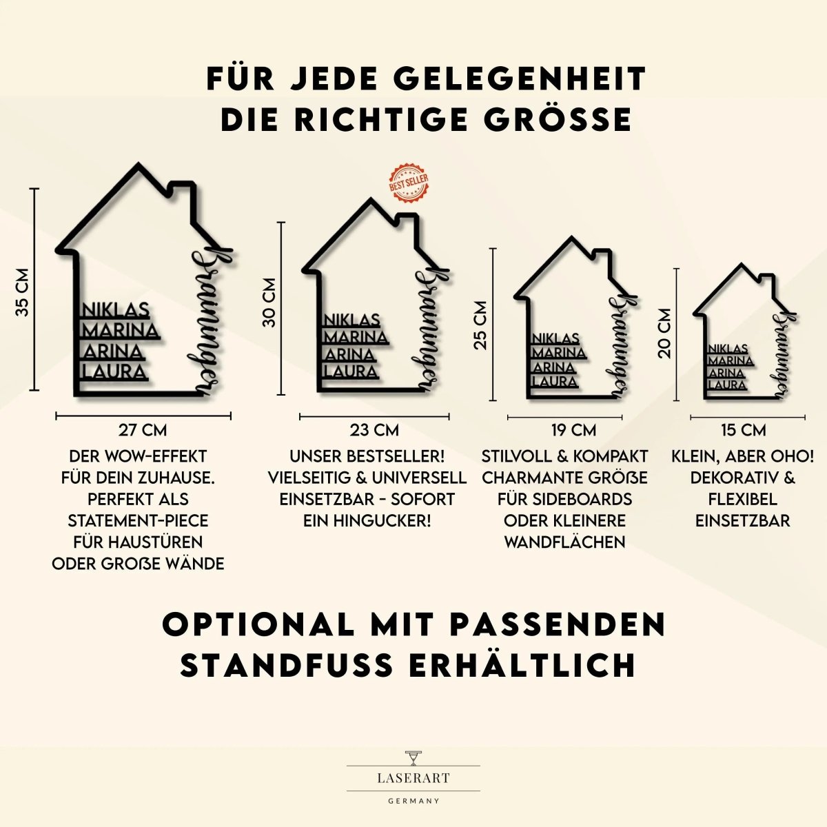 Familienschild aus Holz personalisiert | Geschenk für Einzug, Hochzeit & Familie - LaserArt Germany