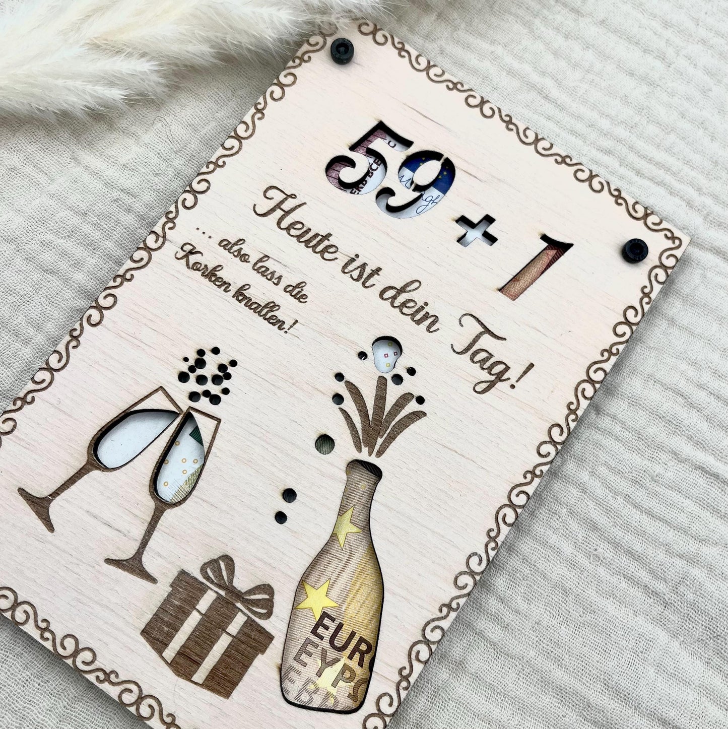 Personalisiertes Geldgeschenk Geburtstag aus Birkenholz Hochzeit, Jubiläen, Kommunion, Konfirmation, Firmung, Taufe