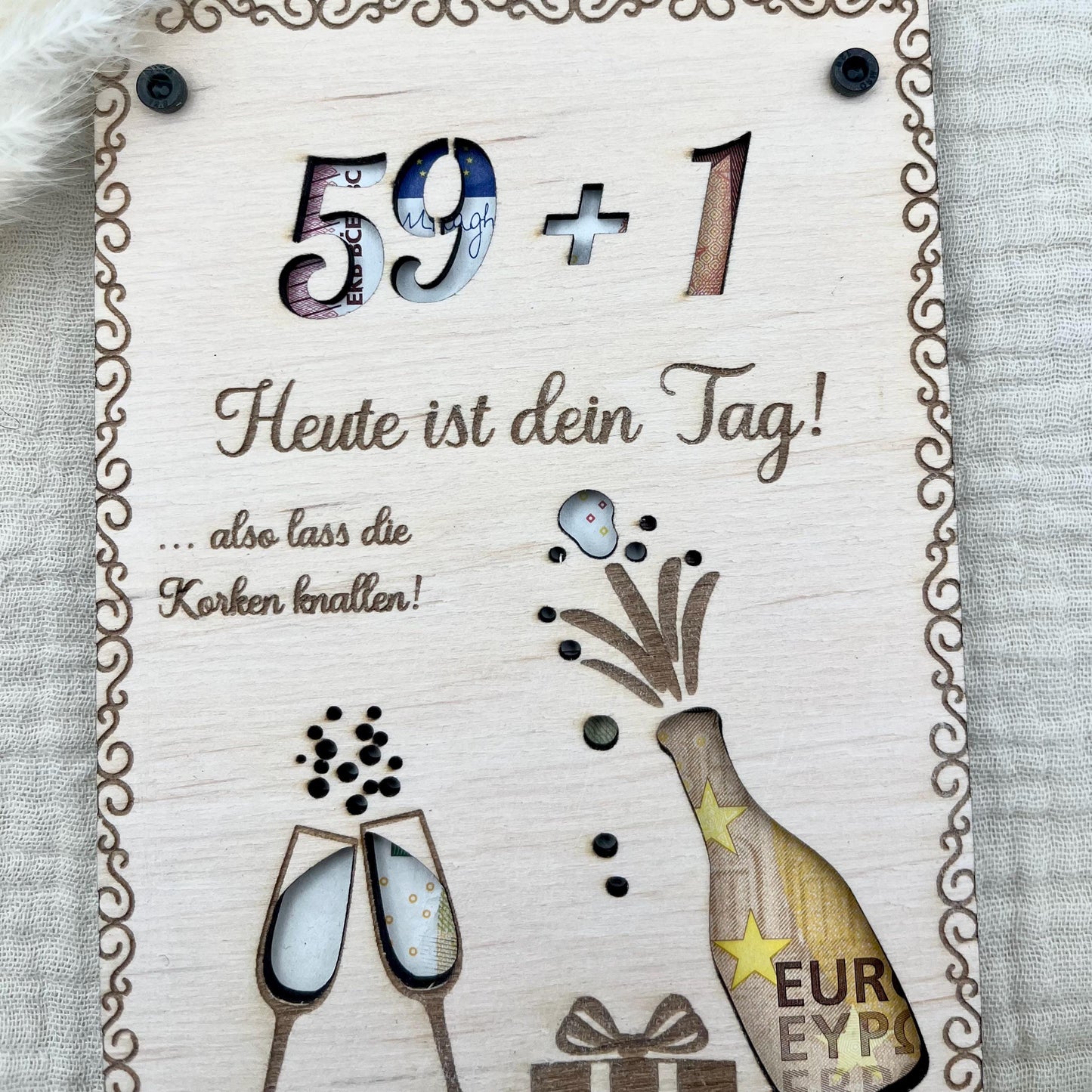 Personalisiertes Geldgeschenk Geburtstag aus Birkenholz Hochzeit, Jubiläen, Kommunion, Konfirmation, Firmung, Taufe