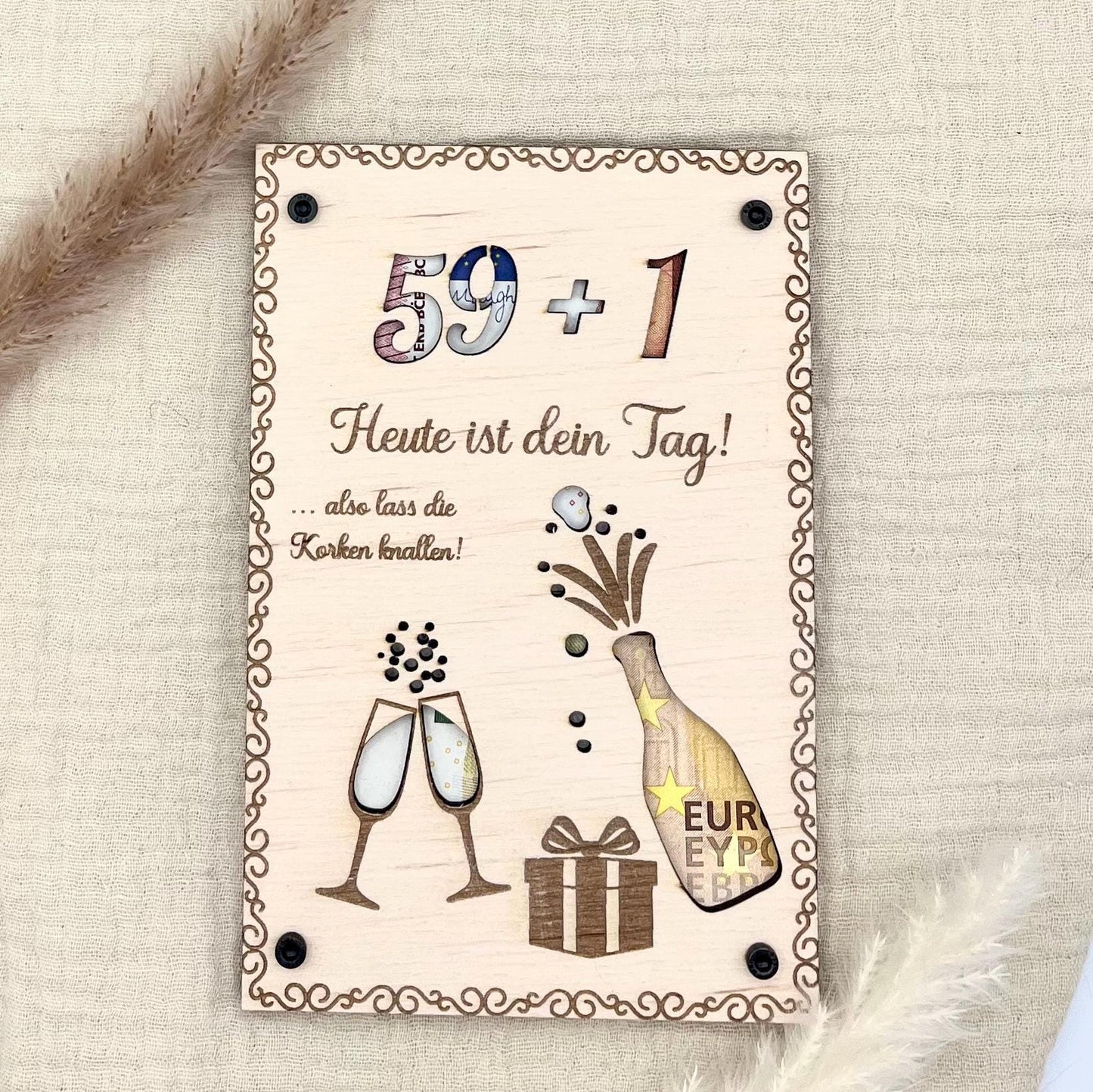 Personalisiertes Geldgeschenk Geburtstag aus Birkenholz Hochzeit, Jubiläen, Kommunion, Konfirmation, Firmung, Taufe