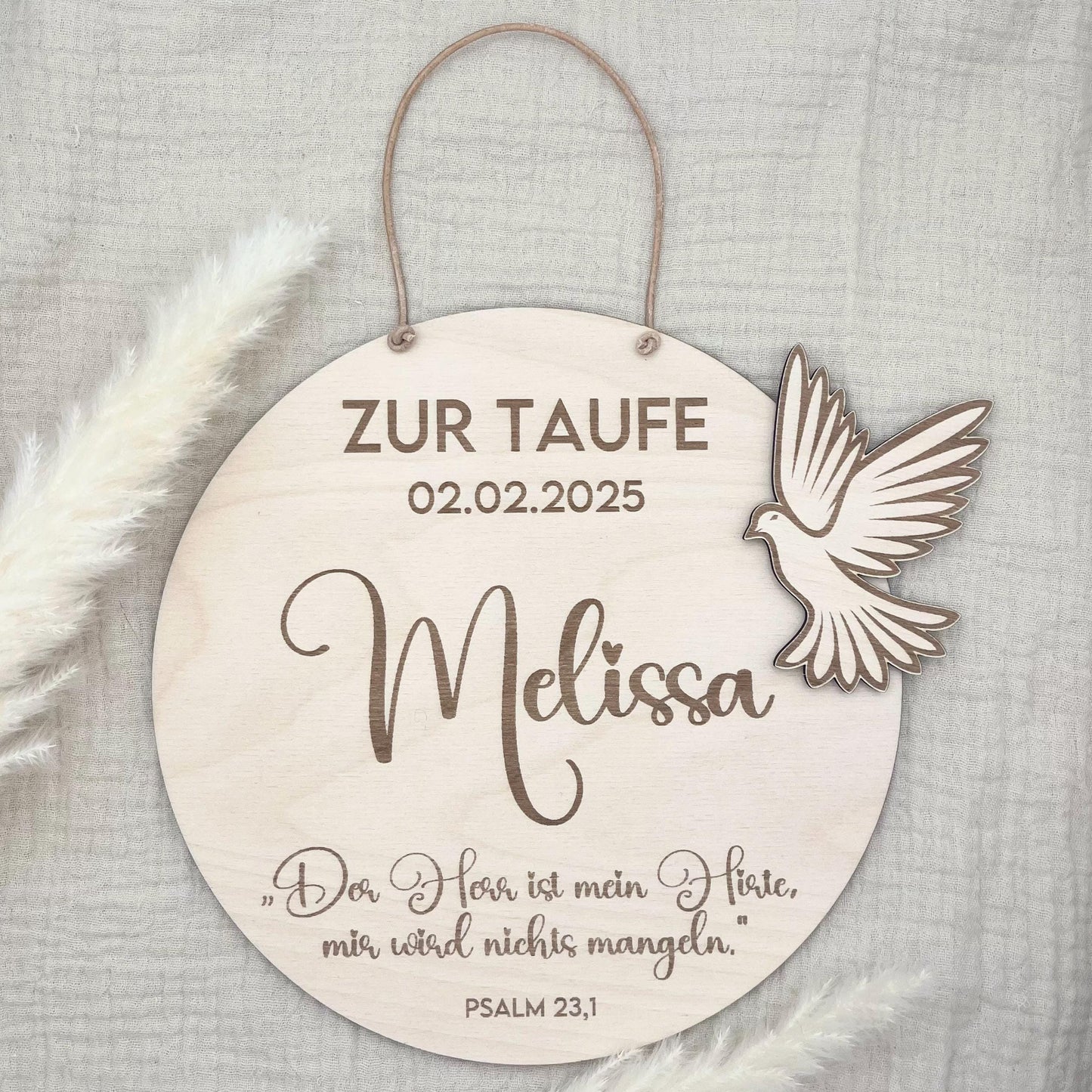 Personalisiertes Taufschild mit Name, Taufdatum Taufspruch, individuelles Geschenk zur Taufe, Geburt fßr Junge Mädchen Eltern Taube Taufpate