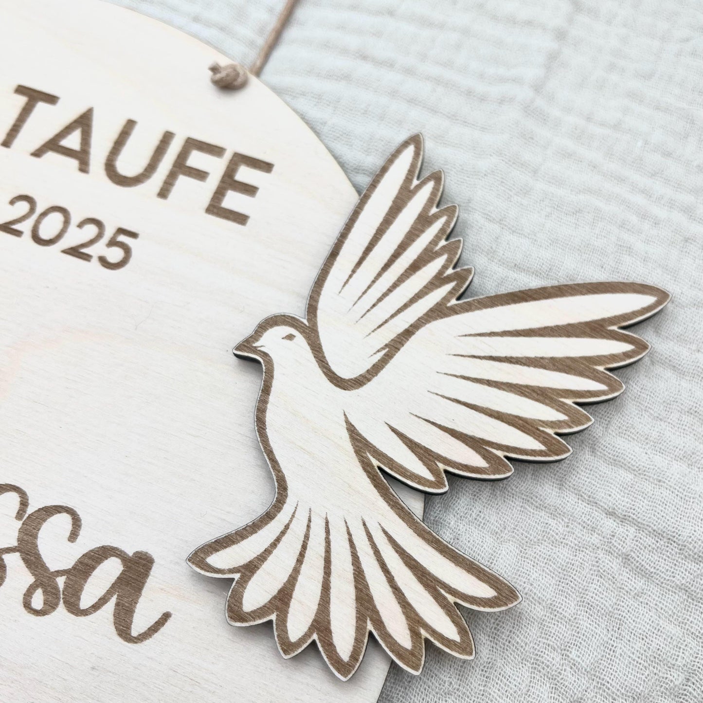 Personalisiertes Taufschild mit Name, Taufdatum Taufspruch, individuelles Geschenk zur Taufe, Geburt fßr Junge Mädchen Eltern Taube Taufpate