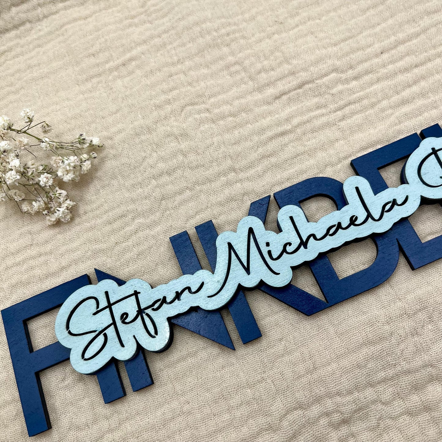 Personalisiertes Familienschild Holz 3D – Familienname & Vornamen | Geschenk Einzug, Hauskauf & Hochzeit