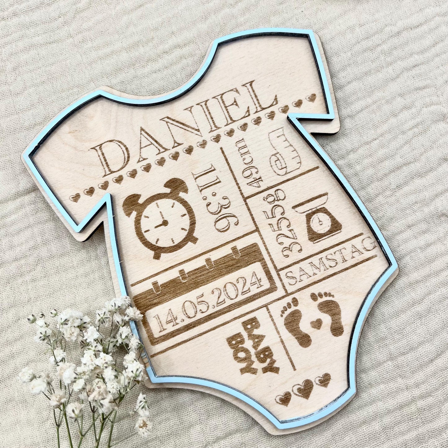 Personalisiertes Geburtsschild herzlich willkommen verschiedene Farben, 3d-optik aus Holz Geschenk Geburt, Taufe, Geburtstag, Name