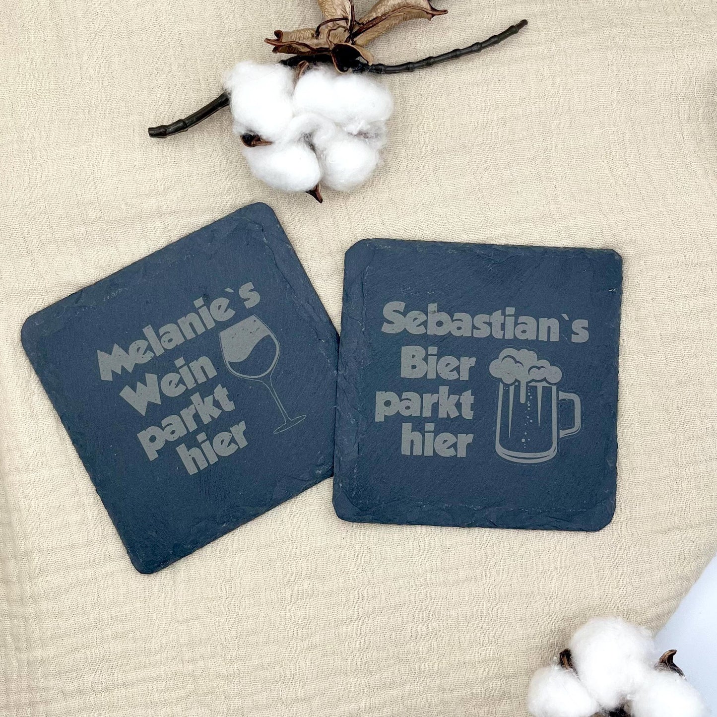 Personalisierte Schiefer Untersetzer mit Gravur – Geschenk für Hochzeit, Geburtstag & Jubiläum