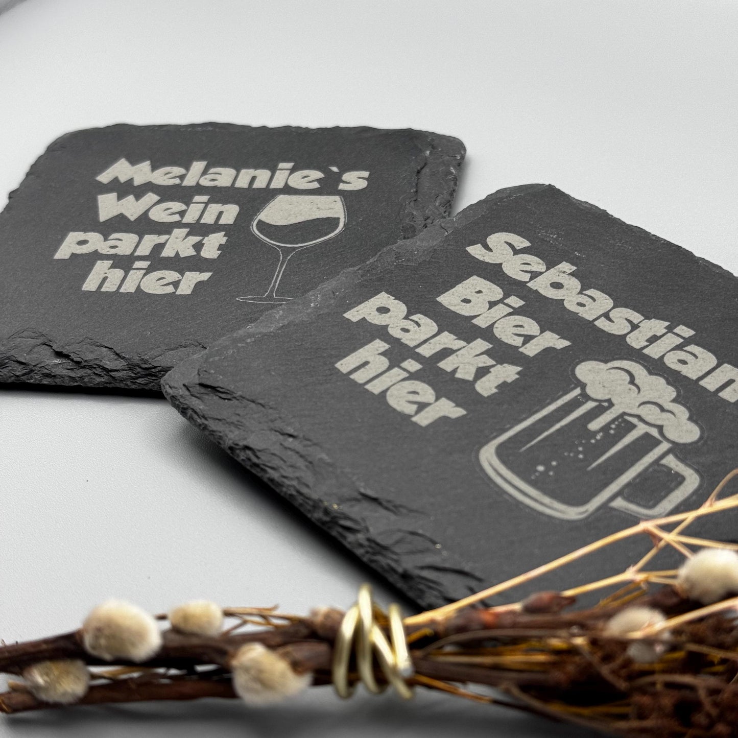 Personalisierte Schiefer Untersetzer mit Gravur – Geschenk für Hochzeit, Geburtstag & Jubiläum