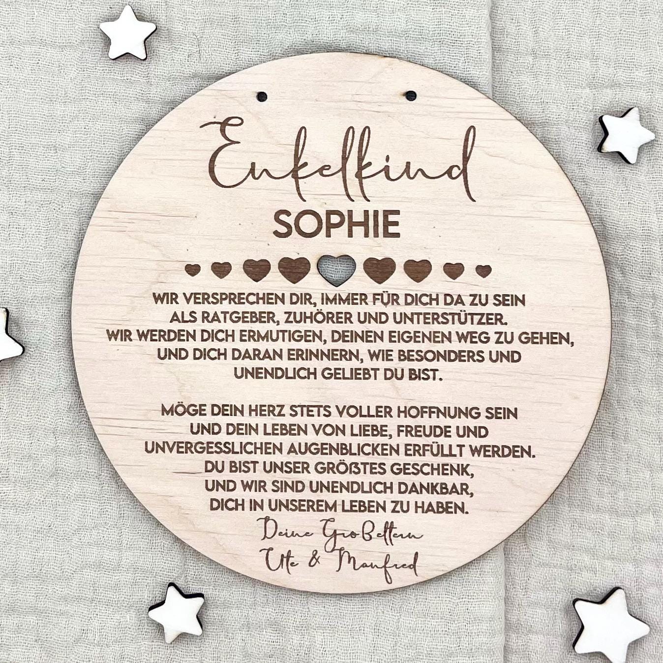 Taufgeschenk Enkelkind Personalisiertes Holz Taufschild mit Name Datum und Spruch Geschenk Oma Opa