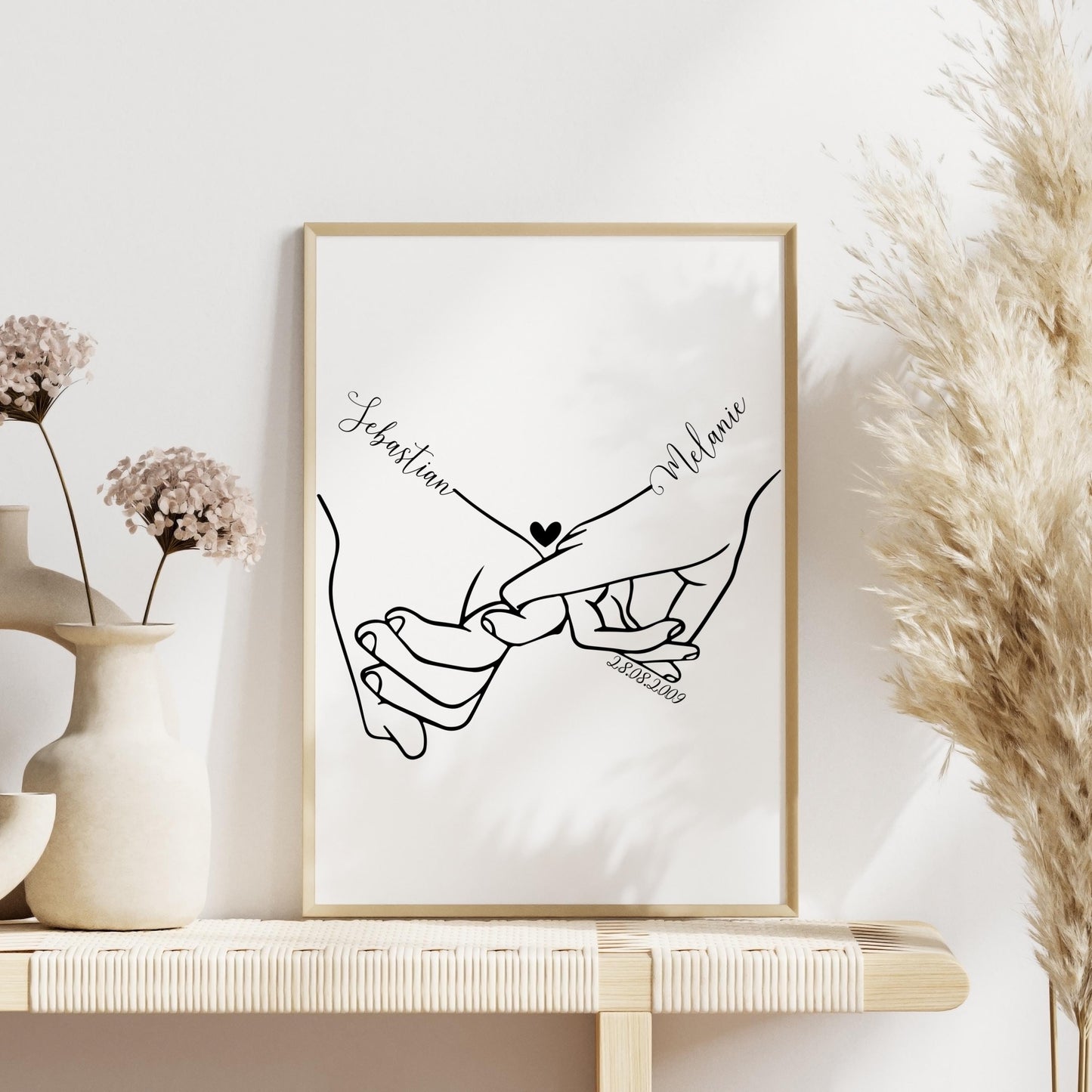 Personalisiertes Poster, Hochzeitsgeschenk Namen Datum, Hochzeitsbild Hand in Hand Brautpaar, Jahrestag Valentinstag Hochzeitstag Paare