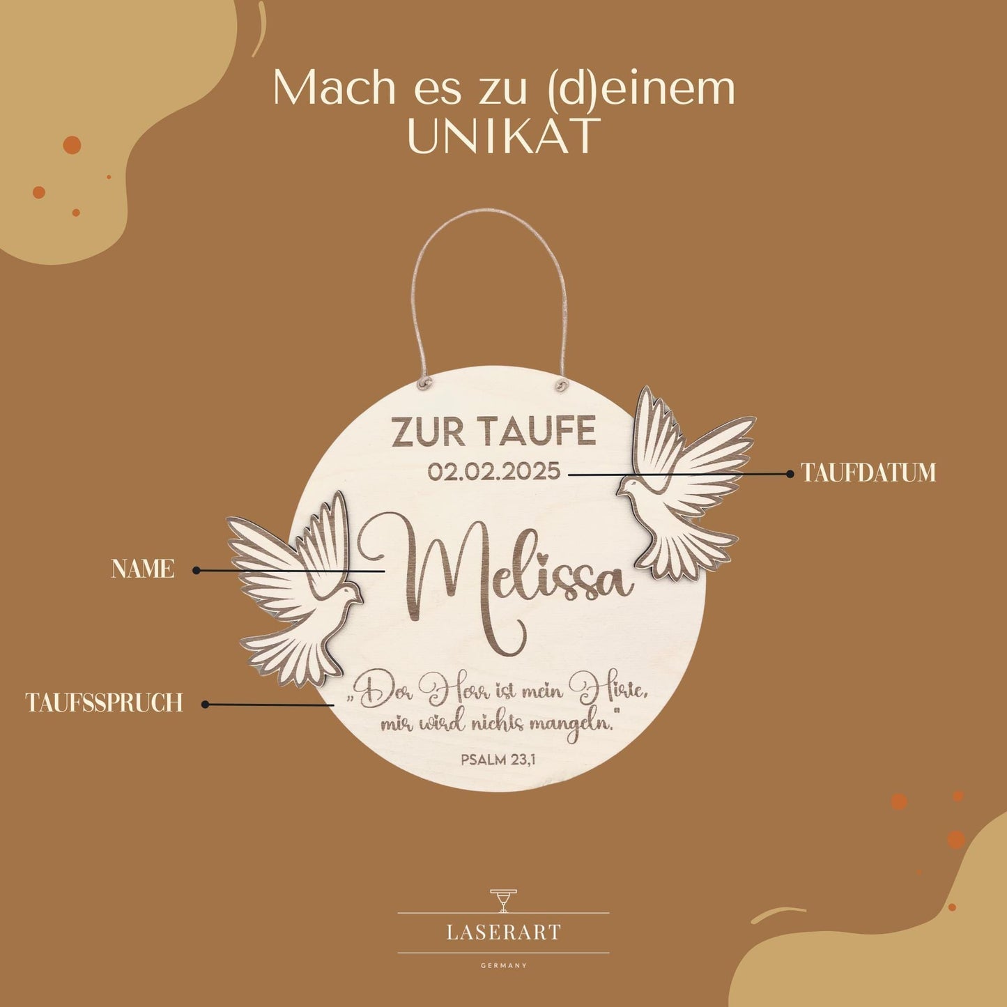Tauf Geschenk mit Name, Taufdatum Taufspruch, individuelles Geschenk zur Taufe, Geburt fßr Junge Mädchen Eltern Taube Taufpate