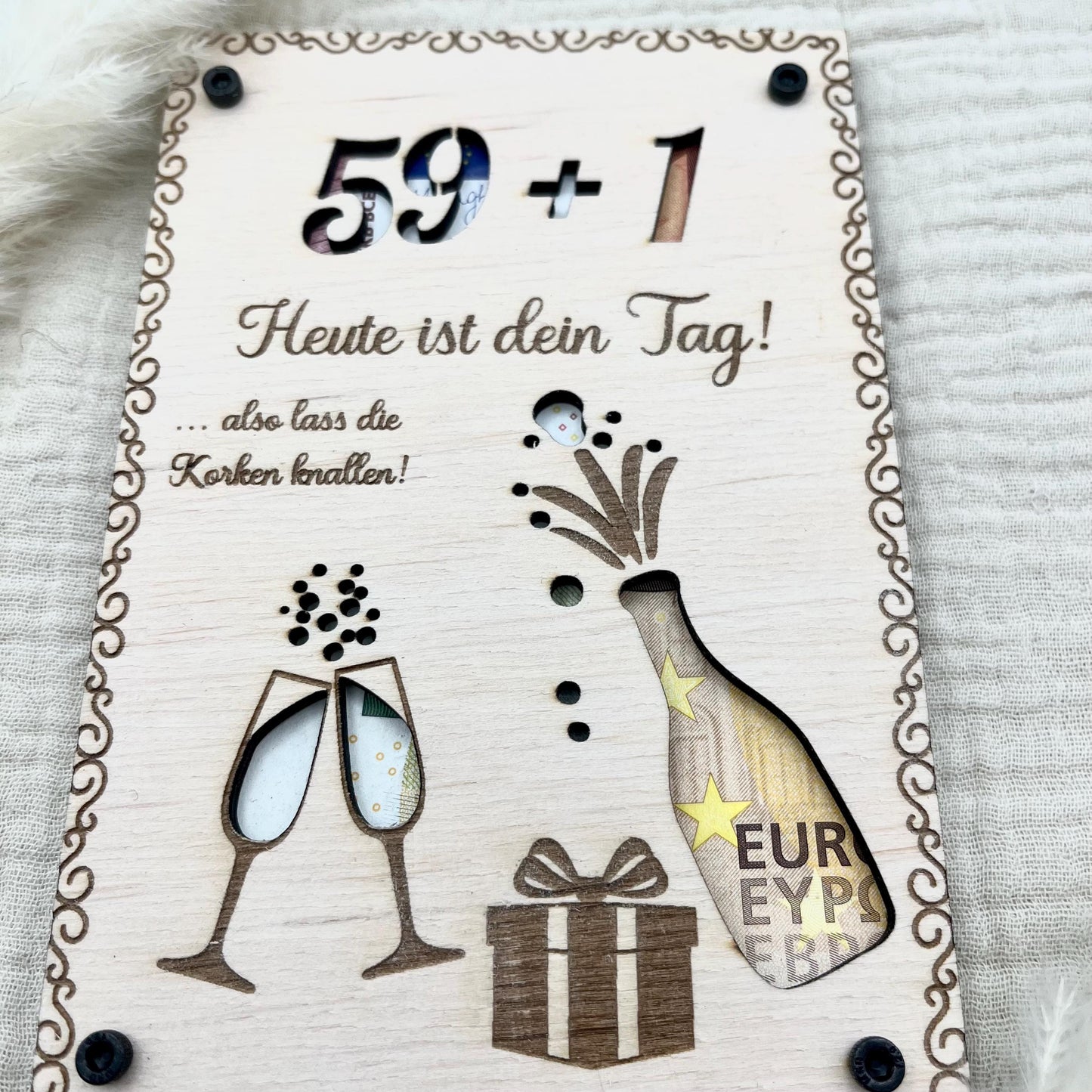 Personalisiertes Geldgeschenk Geburtstag aus Birkenholz Hochzeit, Jubiläen, Kommunion, Konfirmation, Firmung, Taufe