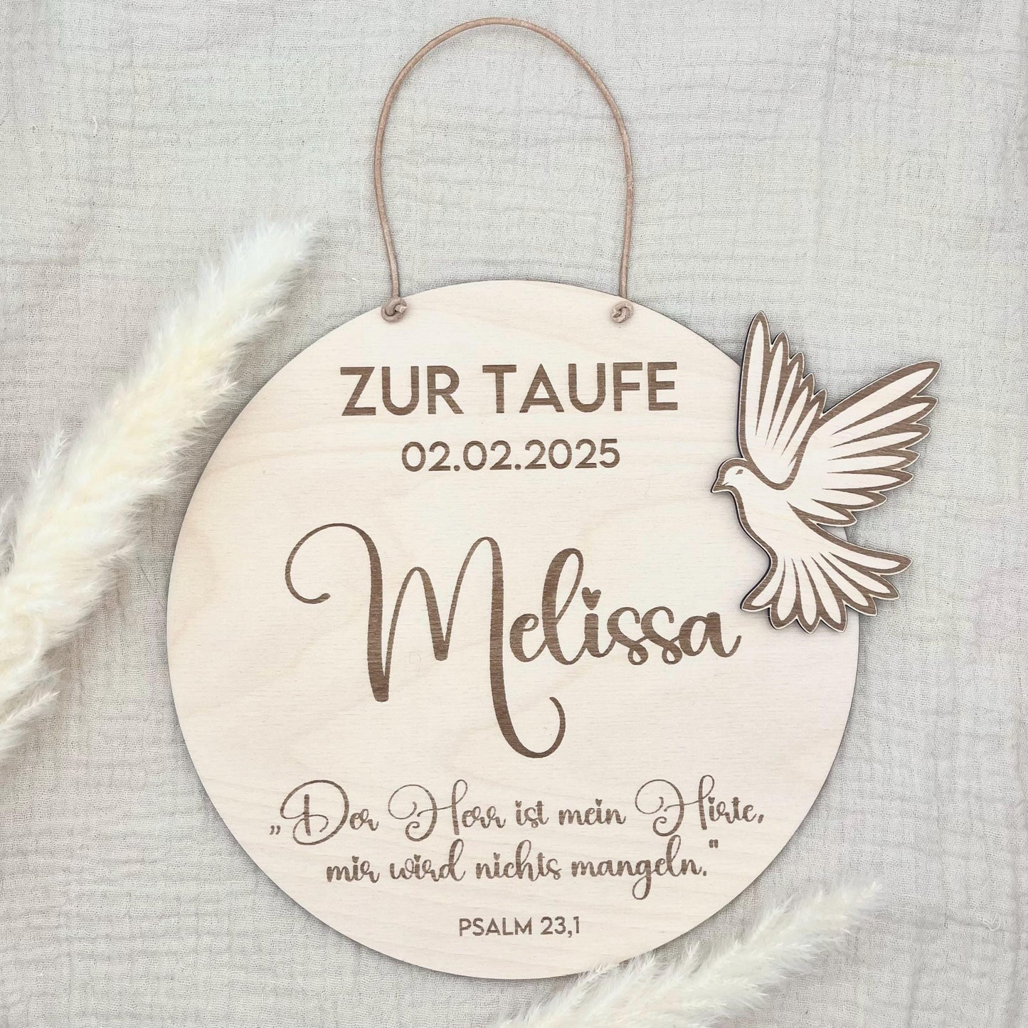 Personalisiertes Taufschild mit Name, Taufdatum Taufspruch, individuelles Geschenk zur Taufe, Geburt fßr Junge Mädchen Eltern Taube Taufpate