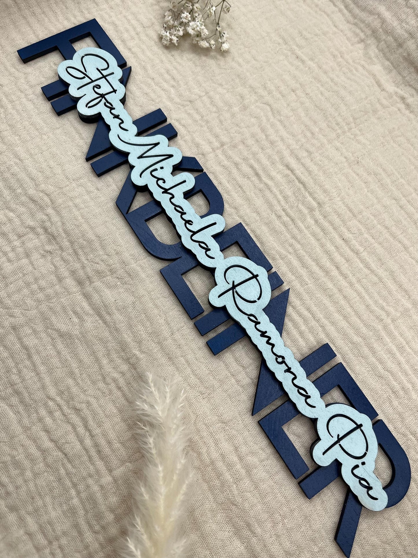 Personalisiertes Familienschild Holz 3D – Familienname & Vornamen | Geschenk Einzug, Hauskauf & Hochzeit