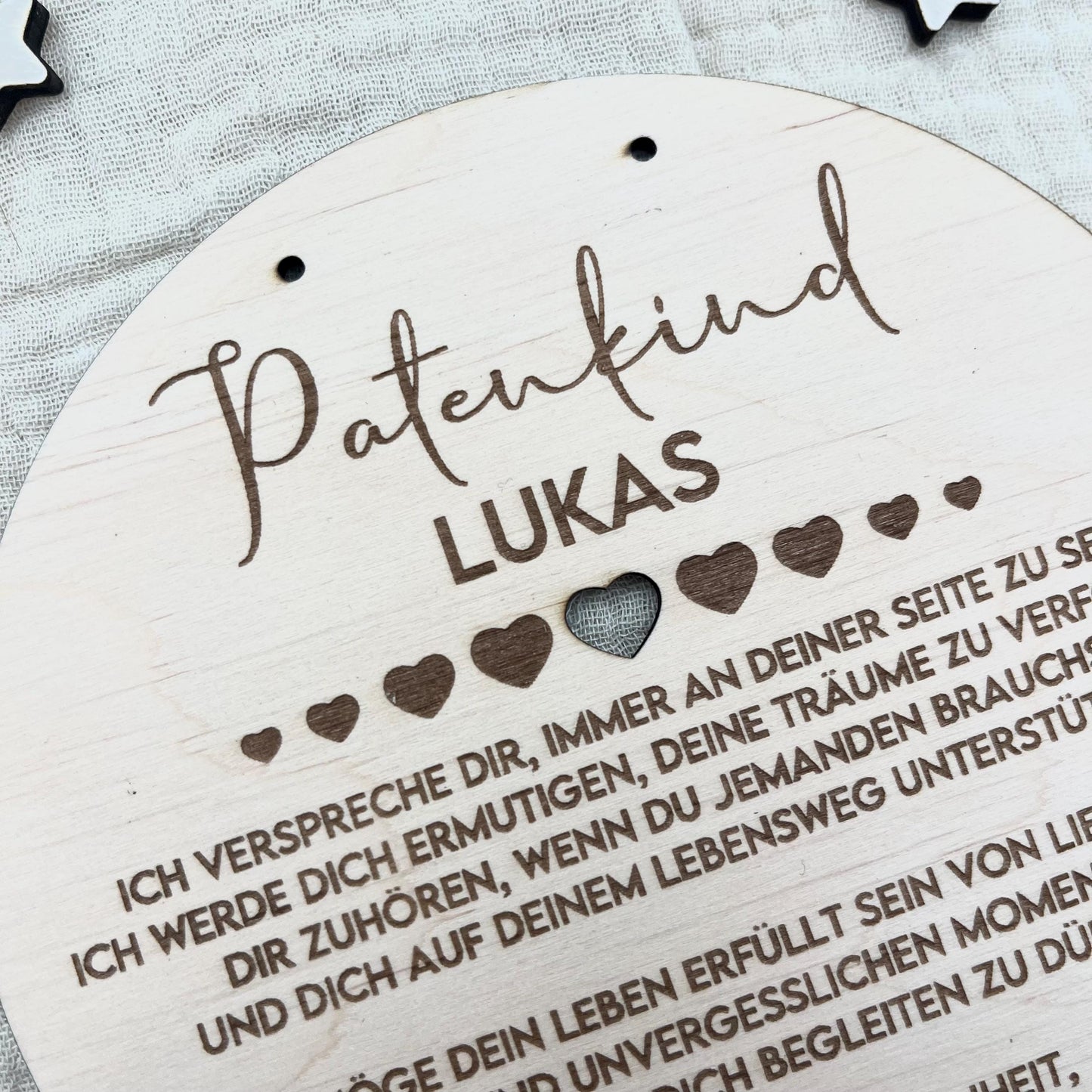 Taufgeschenk Patenkind Personalisiertes Holz Taufschild mit Name, Datum & Spruch von Patentante und Patenonkel