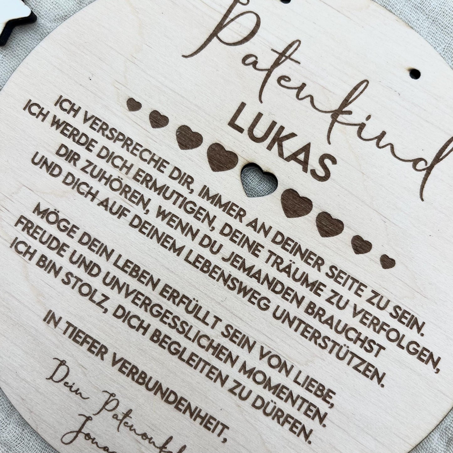 Taufgeschenk Patenkind Personalisiertes Holz Taufschild mit Name, Datum & Spruch von Patentante und Patenonkel