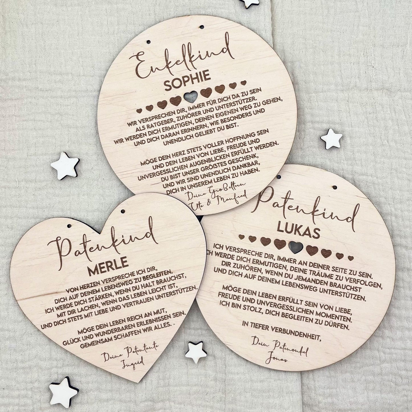 Taufgeschenk Patenkind Personalisiertes Holz Taufschild mit Name, Datum & Spruch von Patentante und Patenonkel