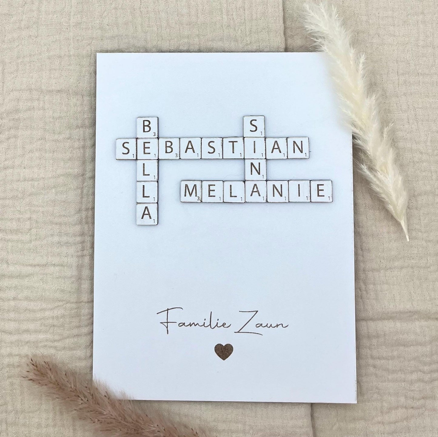Geschenk Familie Personalisiertes Scrabble Wandbild für Hochzeit, Geburt, Muttertag, Valentinstag, Ostern, Weihnachten
