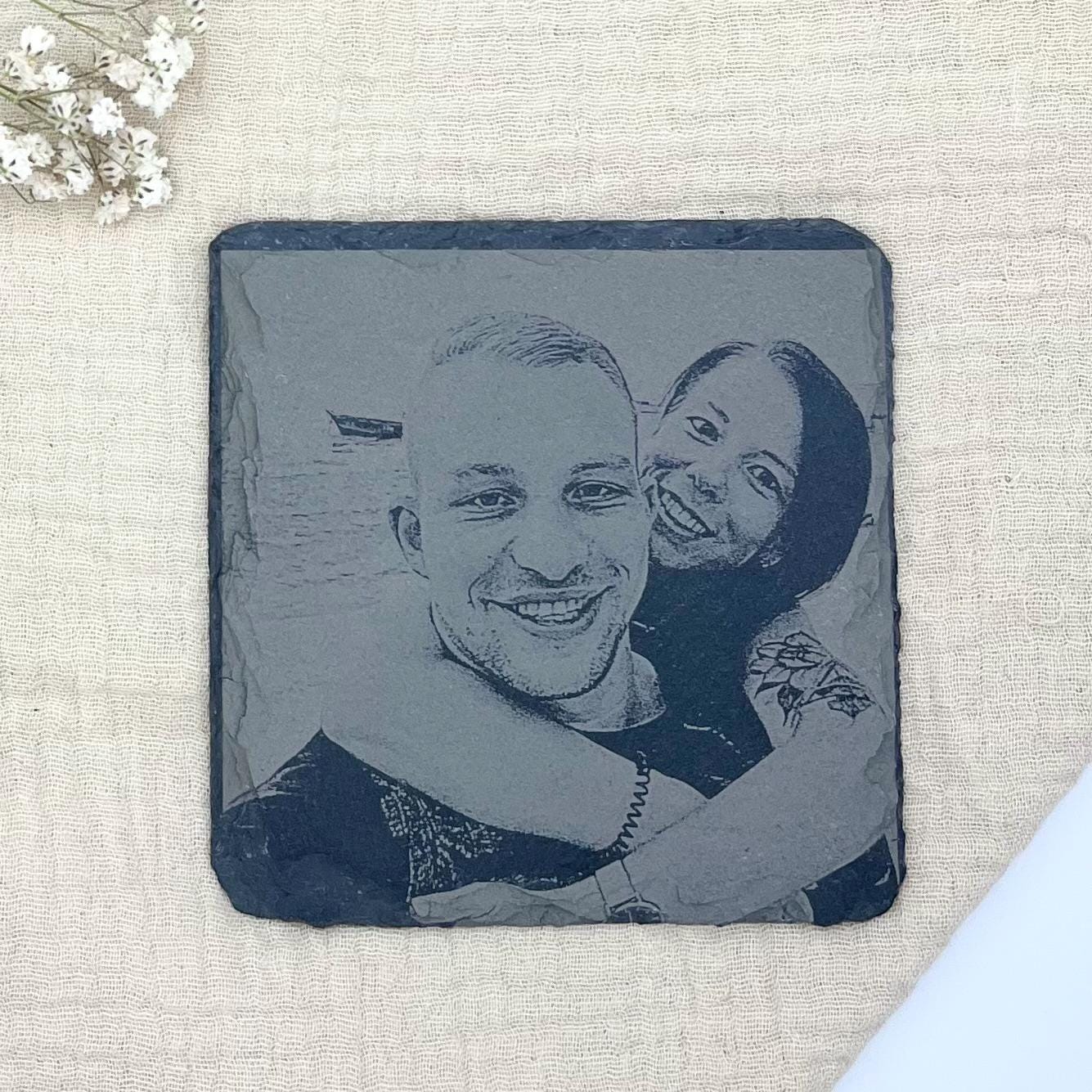 Bild auf Schiefer Untersetzer Porträt vom Foto, Handgemachtes Geschenk, Geschenk 1.Jahrestag, Paar Geschenk, Geschenk Sie Für Ihn