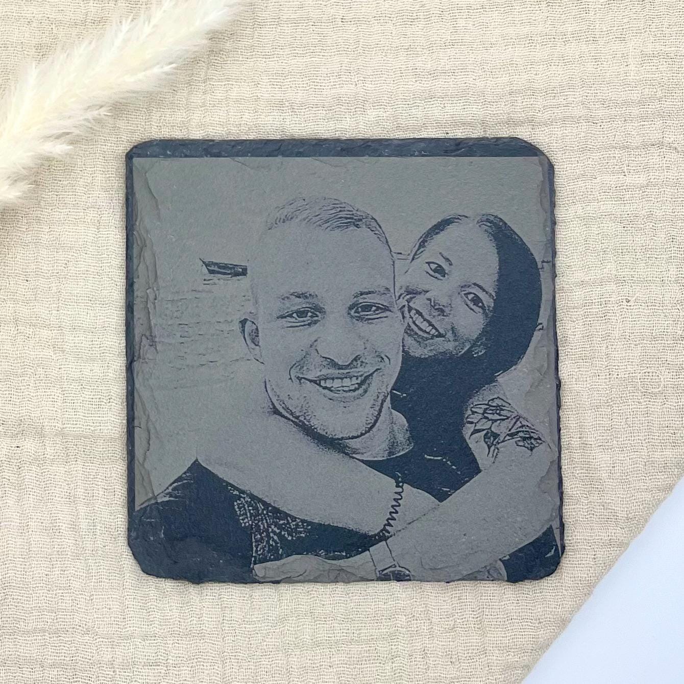 Bild auf Schiefer Untersetzer Porträt vom Foto, Handgemachtes Geschenk, Geschenk 1.Jahrestag, Paar Geschenk, Geschenk Sie Für Ihn
