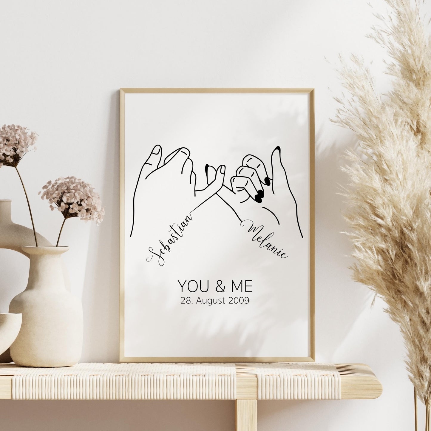 Personalisiertes Poster, Hochzeitsgeschenk Namen Datum, Hochzeitsbild Hand in Hand Brautpaar, Jahrestag Valentinstag Hochzeitstag Paare