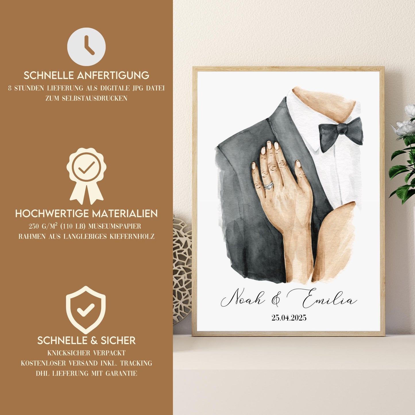 Personalisiertes Poster, Hochzeitsgeschenk Namen Datum, Hochzeitsbild Brautpaar, Jahrestag Valentinstag Hochzeitstag Paare Geschenkidee