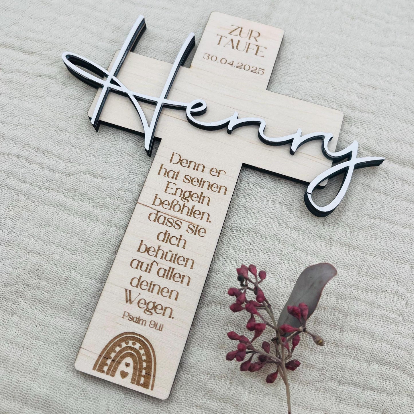 Personalisiertes Taufkreuz Holz, Erinnerung an die Taufe, Geschenk Taufe Jungen Mädchen Taufpaten Tauftante Taufonkel Taufgeschenk Patenkind