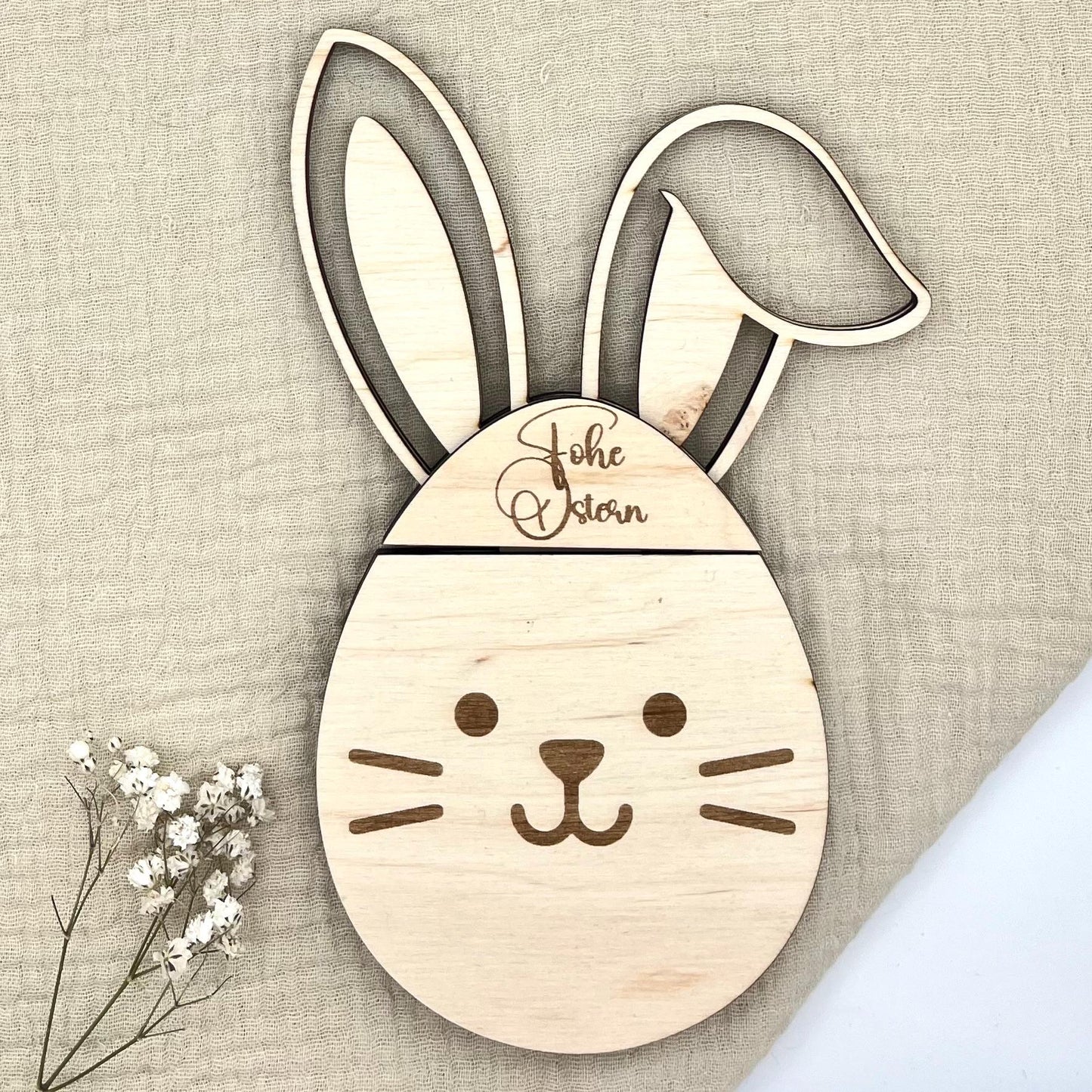 Personalisiertes Geldgeschenk zu Ostern Osterhase aus Holz mit Gravur