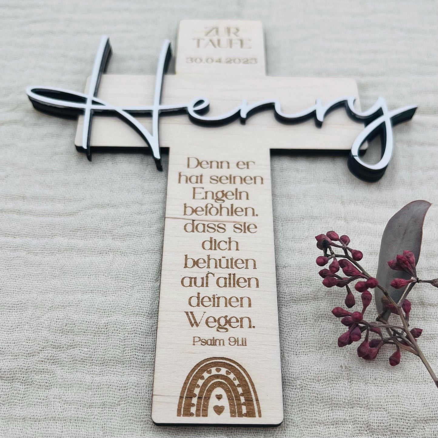 Personalisiertes Taufkreuz Holz, Erinnerung an die Taufe, Geschenk Taufe Jungen Mädchen Taufpaten Tauftante Taufonkel Taufgeschenk Patenkind
