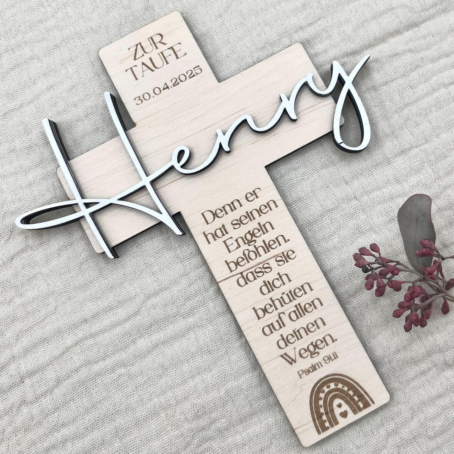 Personalisiertes Taufkreuz Holz, Erinnerung an die Taufe, Geschenk Taufe Jungen Mädchen Taufpaten Tauftante Taufonkel Taufgeschenk Patenkind