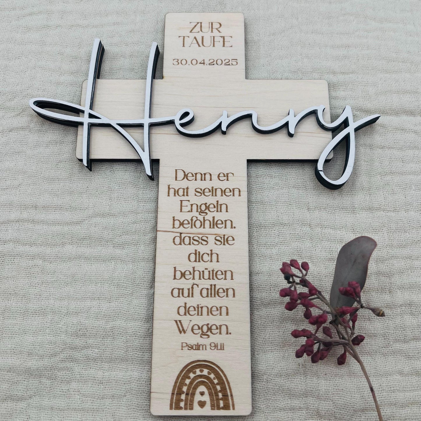 Personalisiertes Taufkreuz Holz, Erinnerung an die Taufe, Geschenk Taufe Jungen Mädchen Taufpaten Tauftante Taufonkel Taufgeschenk Patenkind