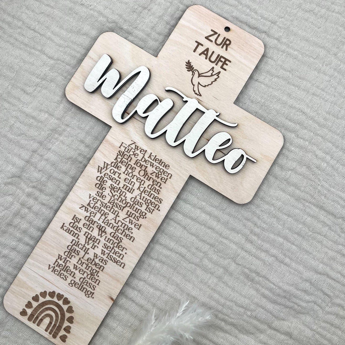 Taufkreuz aus Holz personalisiert – Geschenk zur Taufe, Geburt & Erinnerung