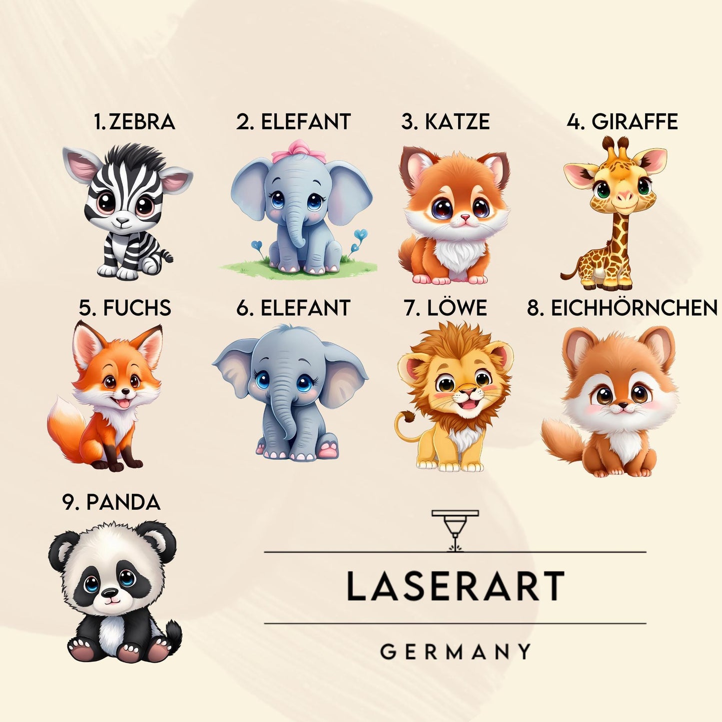 Geschenkideen Personalisierte Untersetzer aus Kork rund oder quadratisch Gravur mit Name & Tiermotiv Kindergeburtstag, Party, Familie