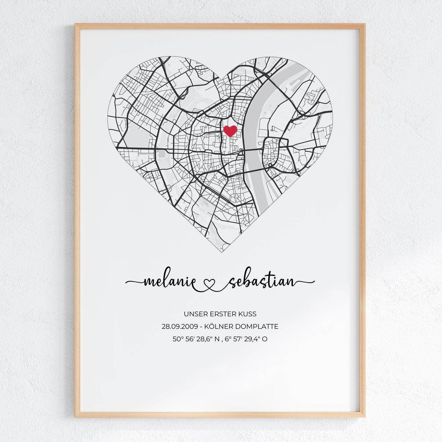 Einweihungsgeschenk Geschenk zum Einzug Personalisierte Stadtkarte mit Herz & Koordinaten Poster oder gerahmtes personalisiert Bild