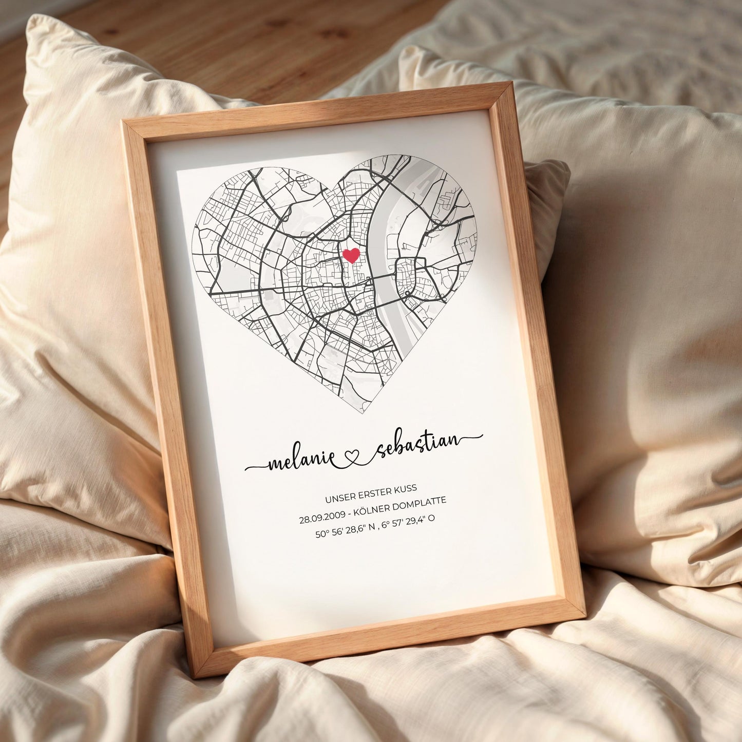 Einweihungsgeschenk Geschenk zum Einzug Personalisierte Stadtkarte mit Herz & Koordinaten Poster oder gerahmtes personalisiert Bild