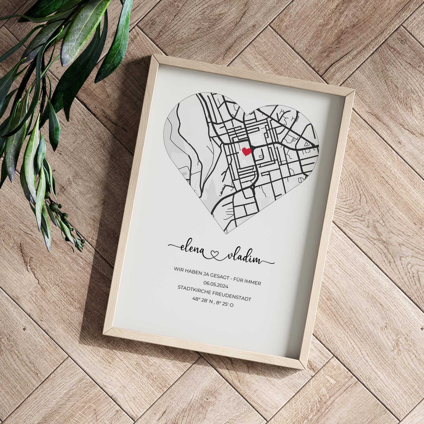 Einweihungsgeschenk Geschenk zum Einzug Personalisierte Stadtkarte mit Herz & Koordinaten Poster oder gerahmtes personalisiert Bild