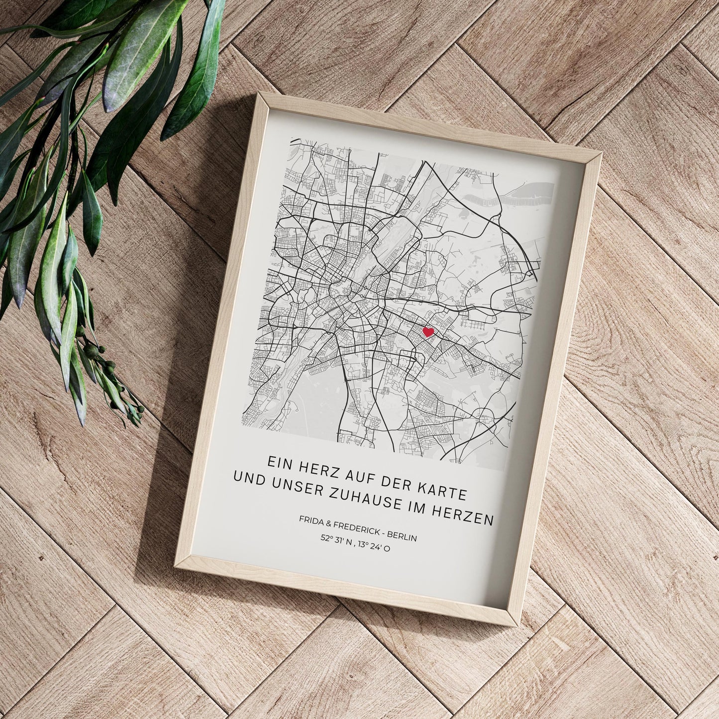 Koordinaten Poster personalisiert – Stadtplan mit Herzsymbol | Geschenk für Paare & Zuhause