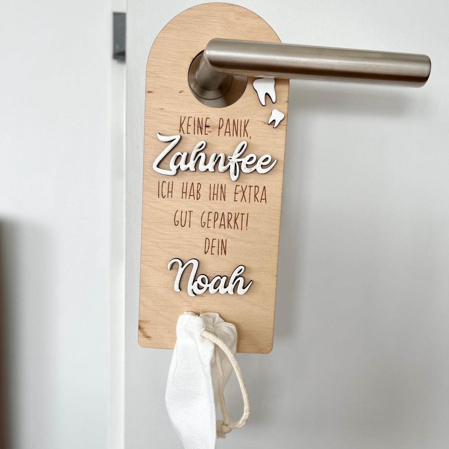 Zahnfee Türhänger personalisiert – Holz Andenken mit Beutel