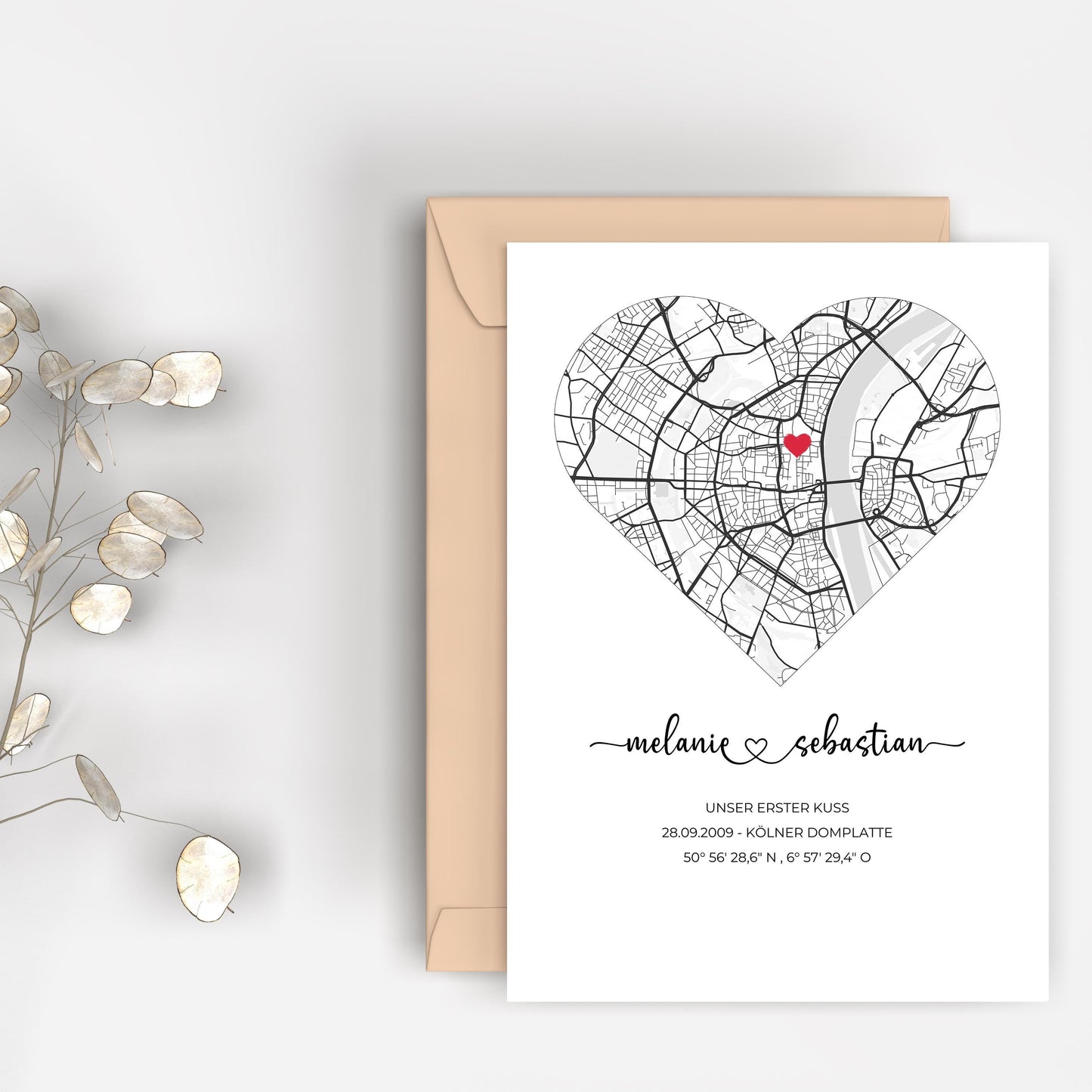 Einweihungsgeschenk Geschenk zum Einzug Personalisierte Stadtkarte mit Herz & Koordinaten Poster oder gerahmtes personalisiert Bild