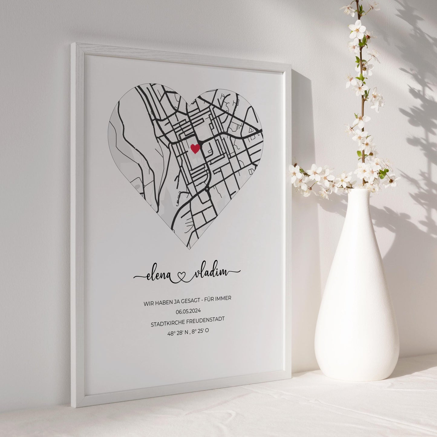Einweihungsgeschenk Geschenk zum Einzug Personalisierte Stadtkarte mit Herz & Koordinaten Poster oder gerahmtes personalisiert Bild