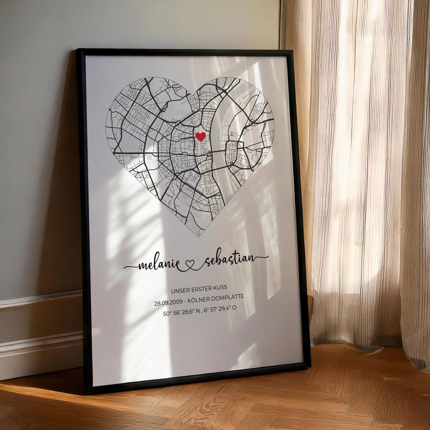 Einweihungsgeschenk Geschenk zum Einzug Personalisierte Stadtkarte mit Herz & Koordinaten Poster oder gerahmtes personalisiert Bild