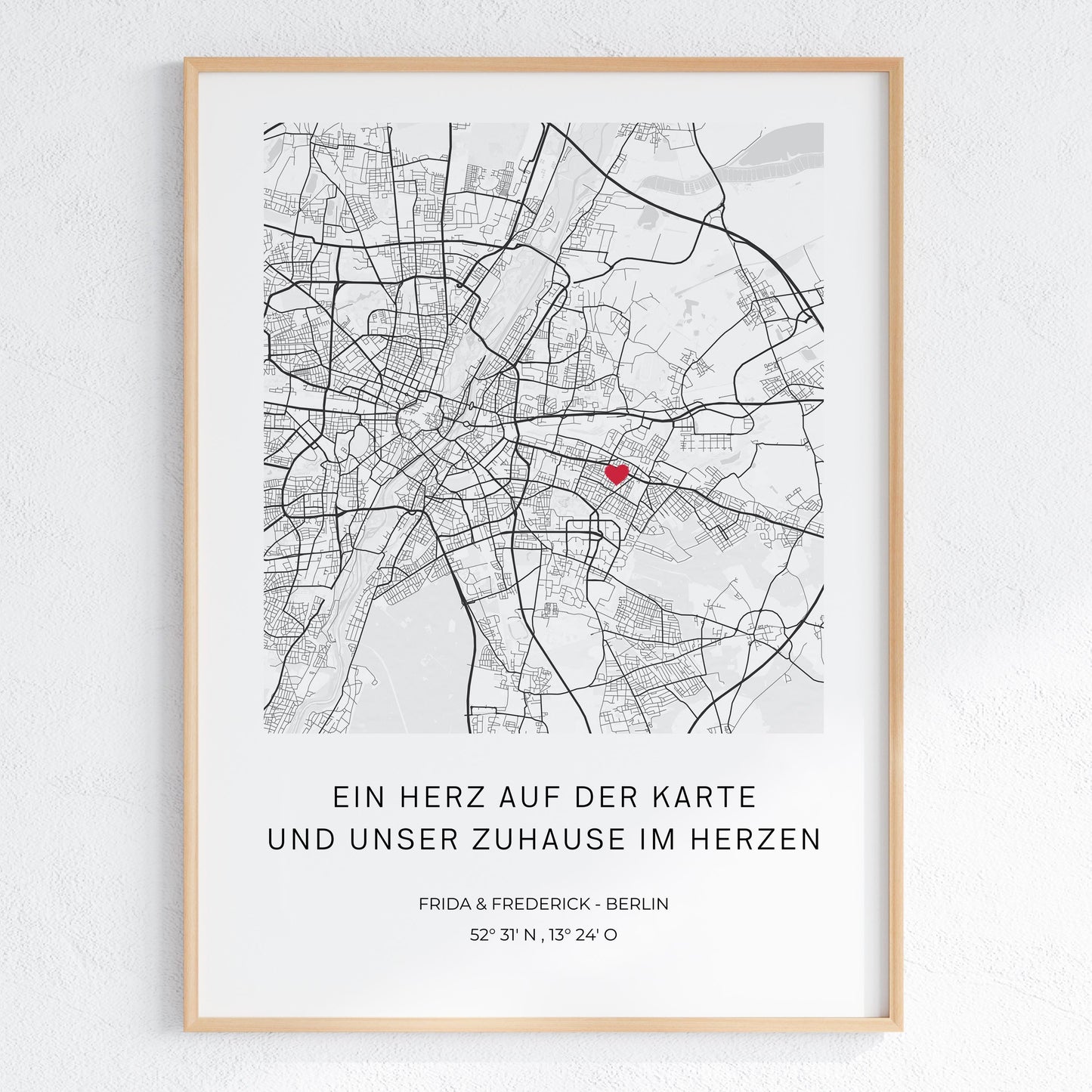 Koordinaten Poster personalisiert – Stadtplan mit Herzsymbol | Geschenk für Paare & Zuhause