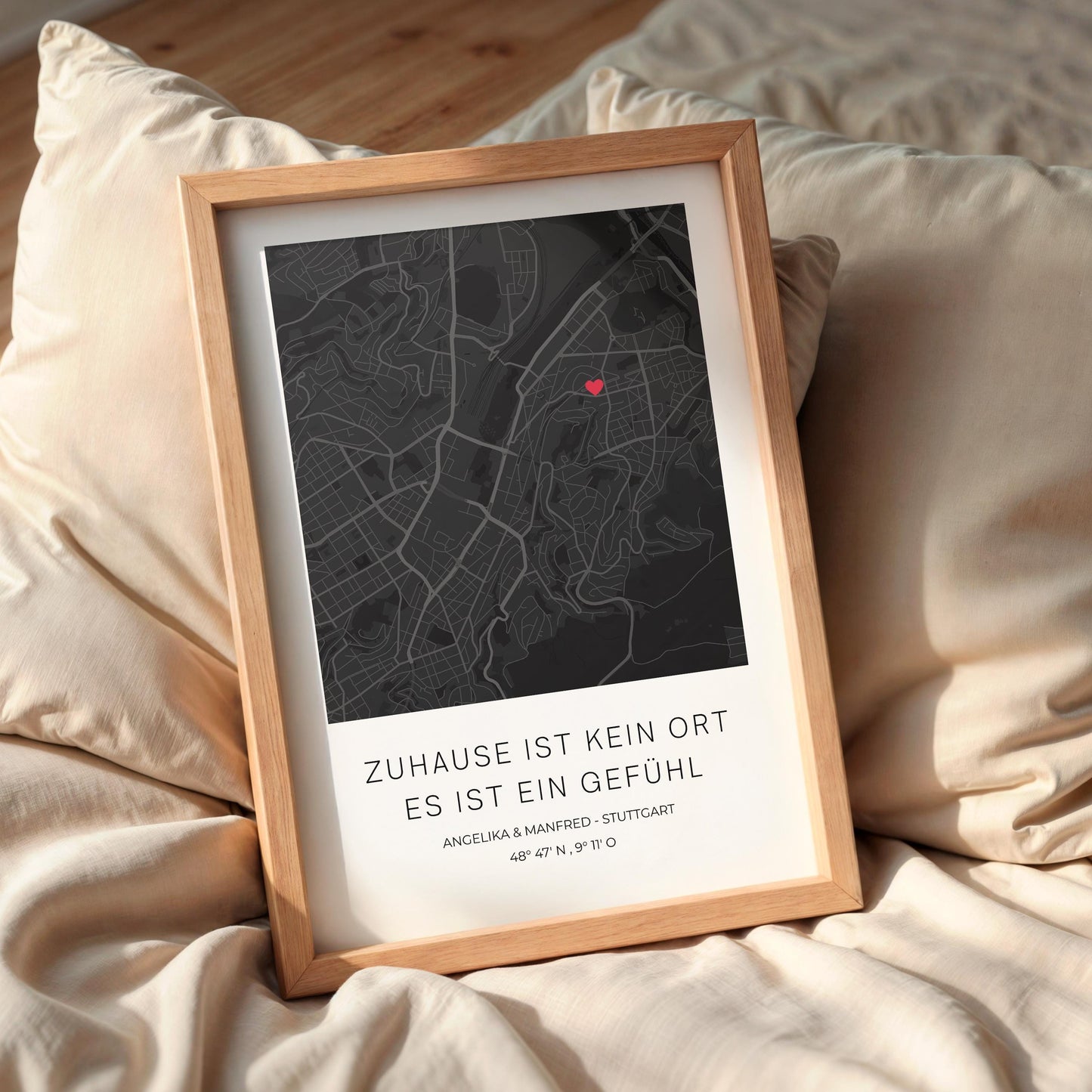 Koordinaten Poster personalisiert – Stadtplan mit Herzsymbol | Geschenk für Paare & Zuhause