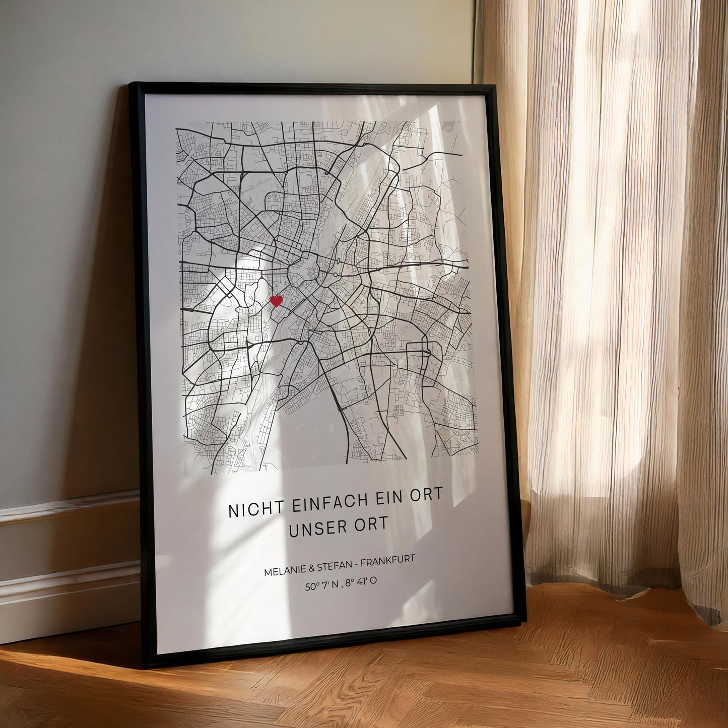 Koordinaten Poster personalisiert – Stadtplan mit Herzsymbol | Geschenk für Paare & Zuhause