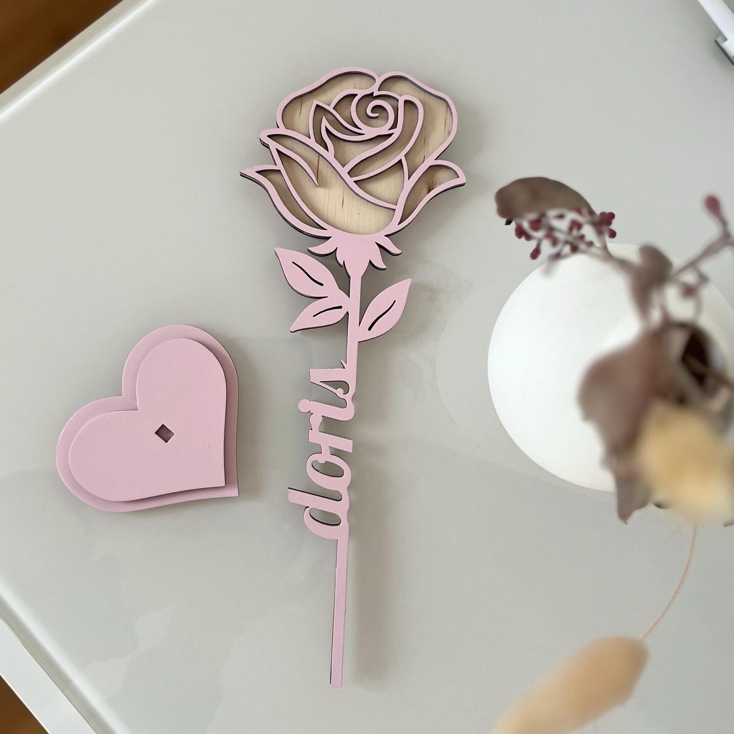 Personalisierte Rose aus Holz Geschenkidee für Paare, Hochzeit & Jahrestag | Valentinstag Geschenk Rose | Romantisches Blumengeschenk