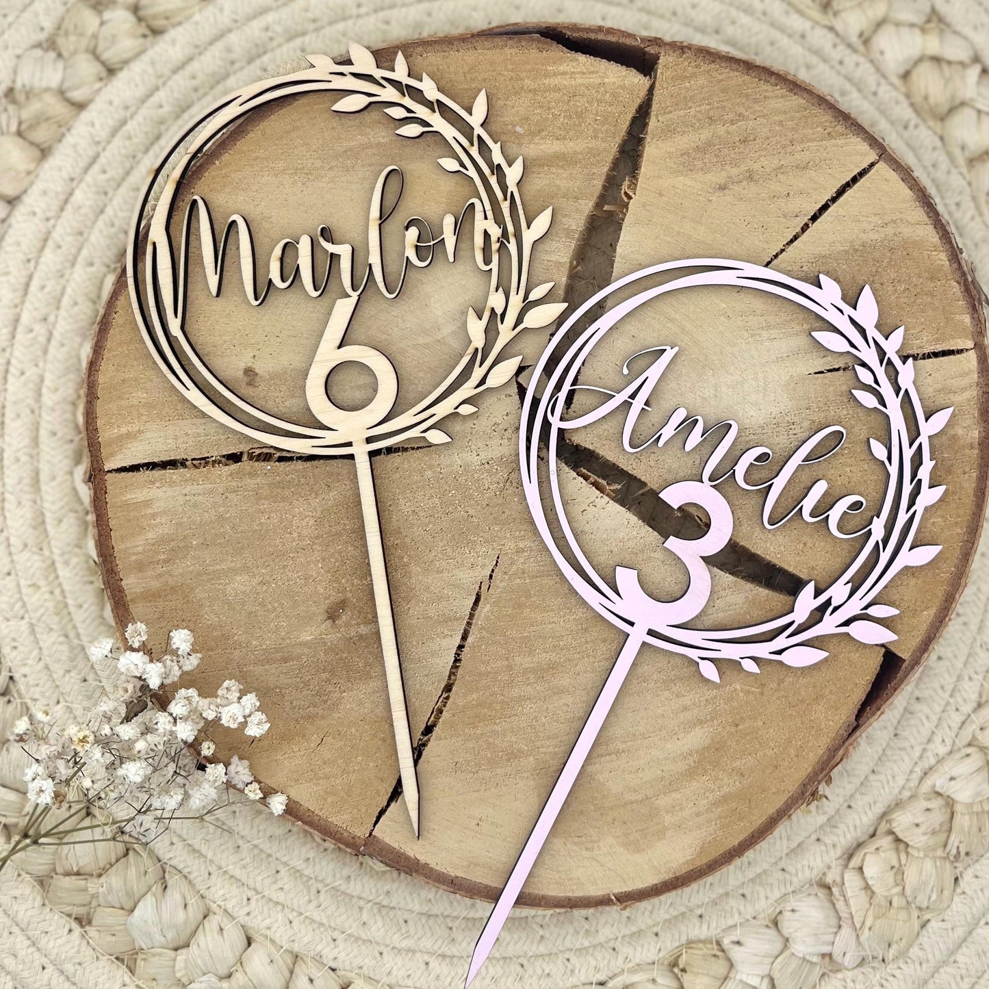 Caketopper aus Holz personalisiert – Name & Zahl für Geburtstag, Taufe & Jubiläum