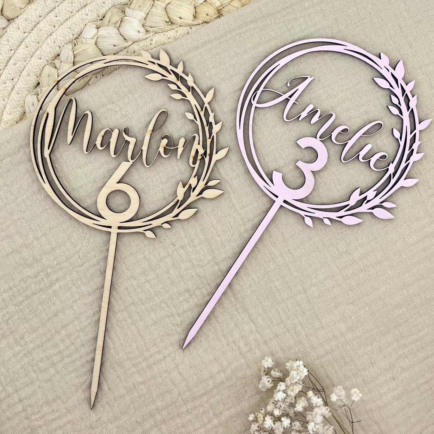 Caketopper aus Holz personalisiert – Name & Zahl für Geburtstag, Taufe & Jubiläum