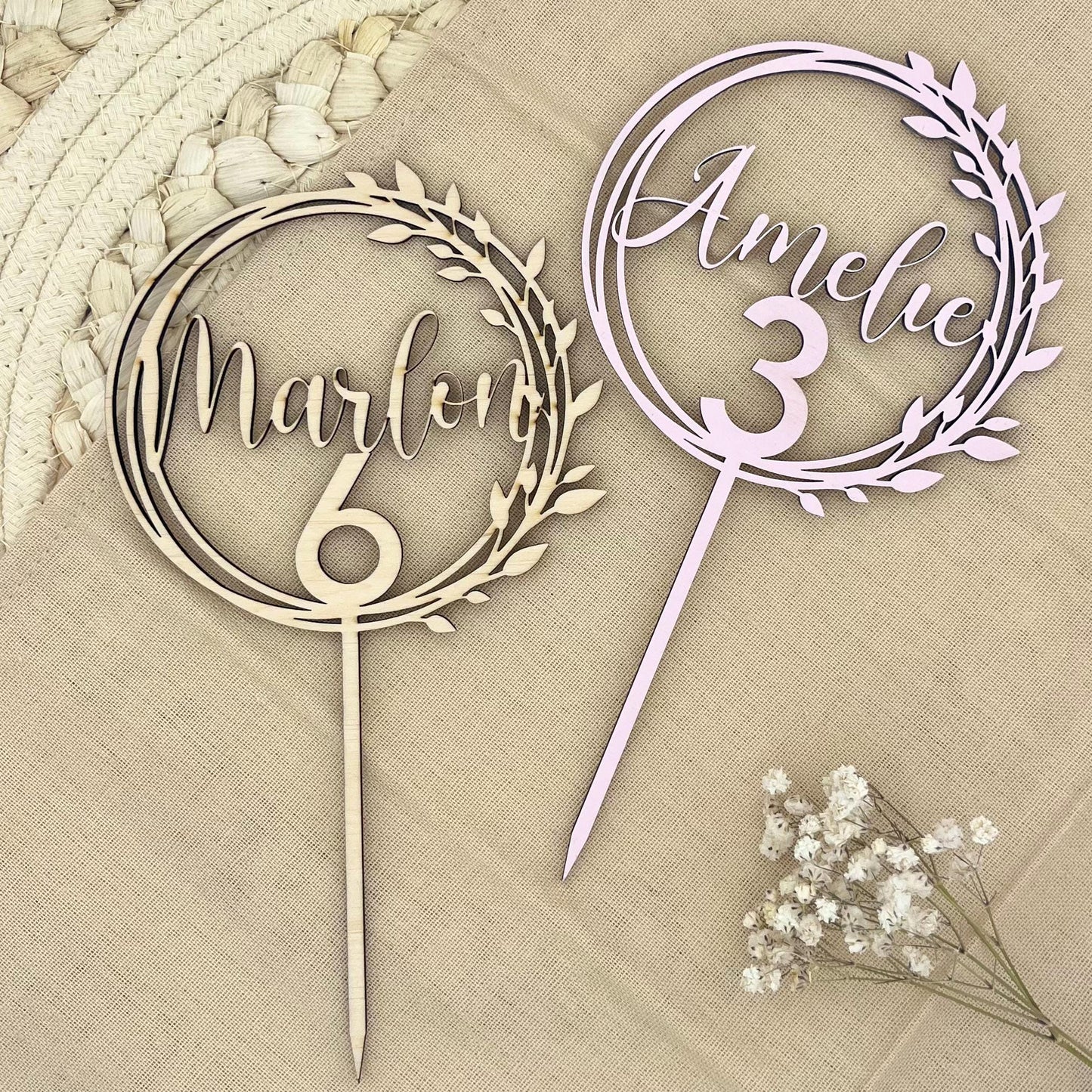 Caketopper aus Holz personalisiert – Name & Zahl für Geburtstag, Taufe & Jubiläum