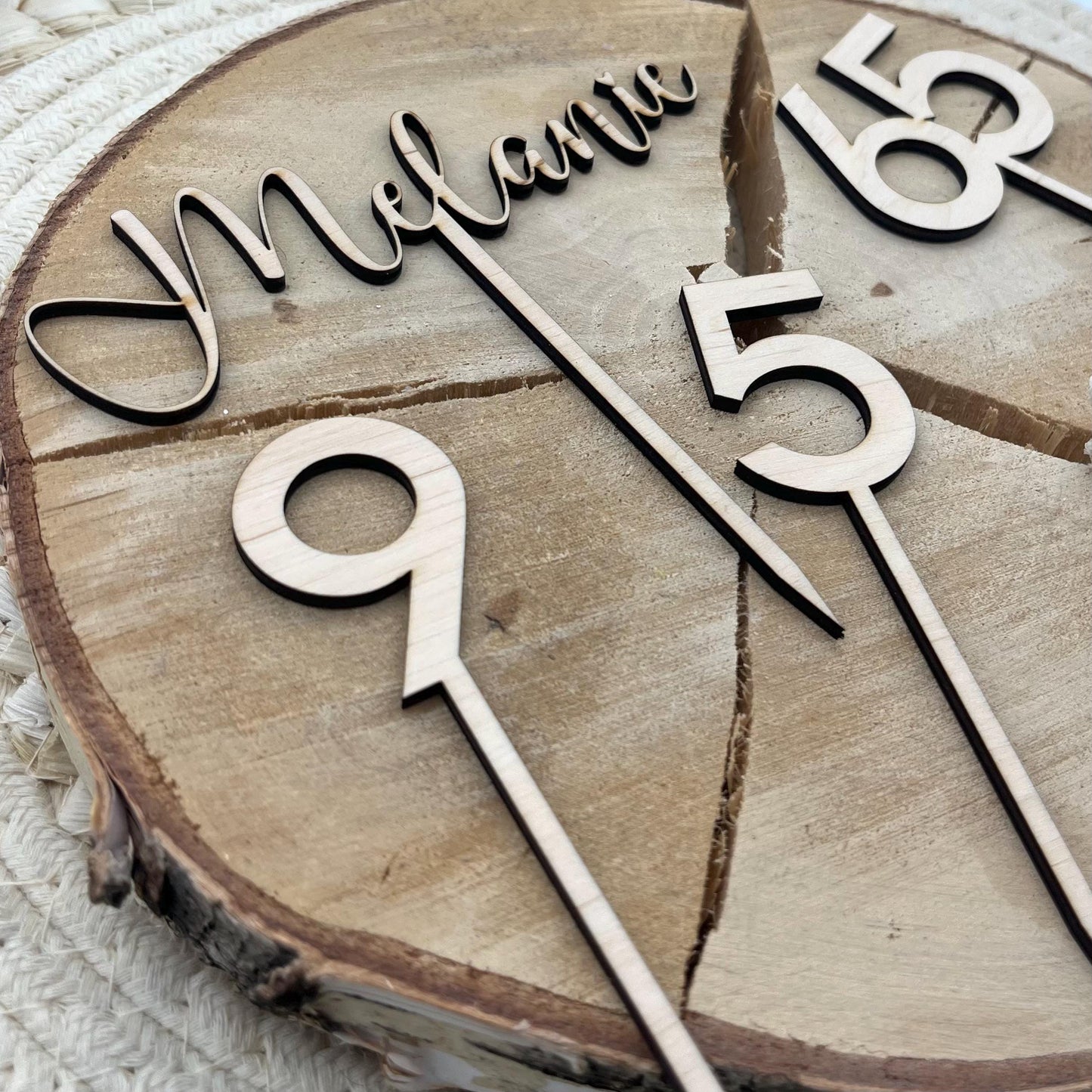 Cake Topper aus Holz personalisierter Caketopper Name, Zahl oder Set natur oder farbig 4 mm Birke 614 cm Höhe 12 Schriften