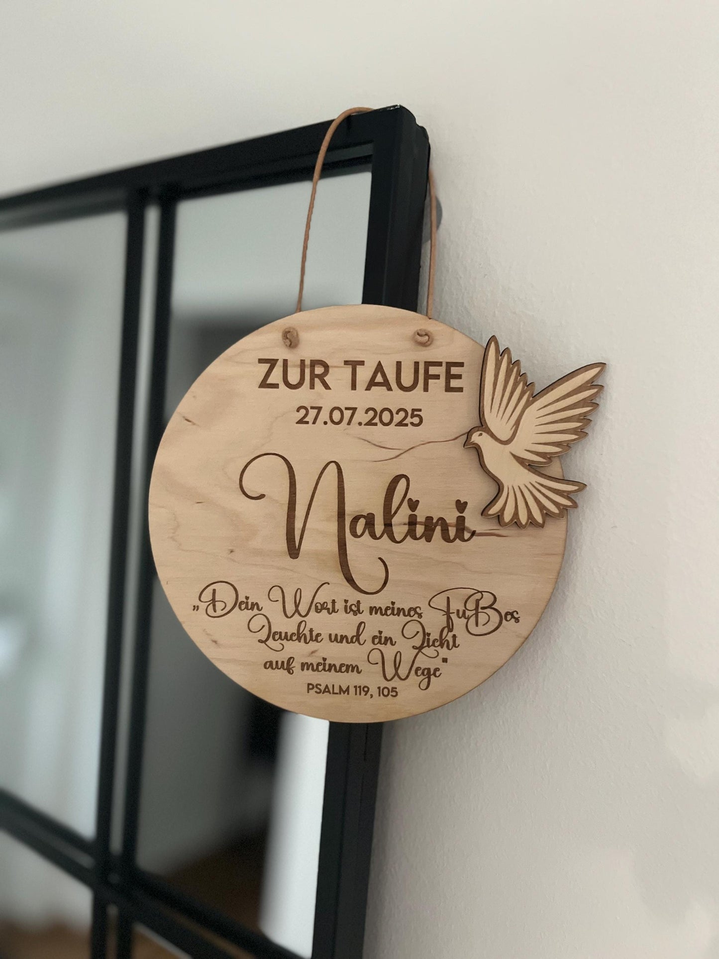 Personalisiertes Taufschild mit Name, Taufdatum Taufspruch, individuelles Geschenk zur Taufe, Geburt fßr Junge Mädchen Eltern Taube Taufpate