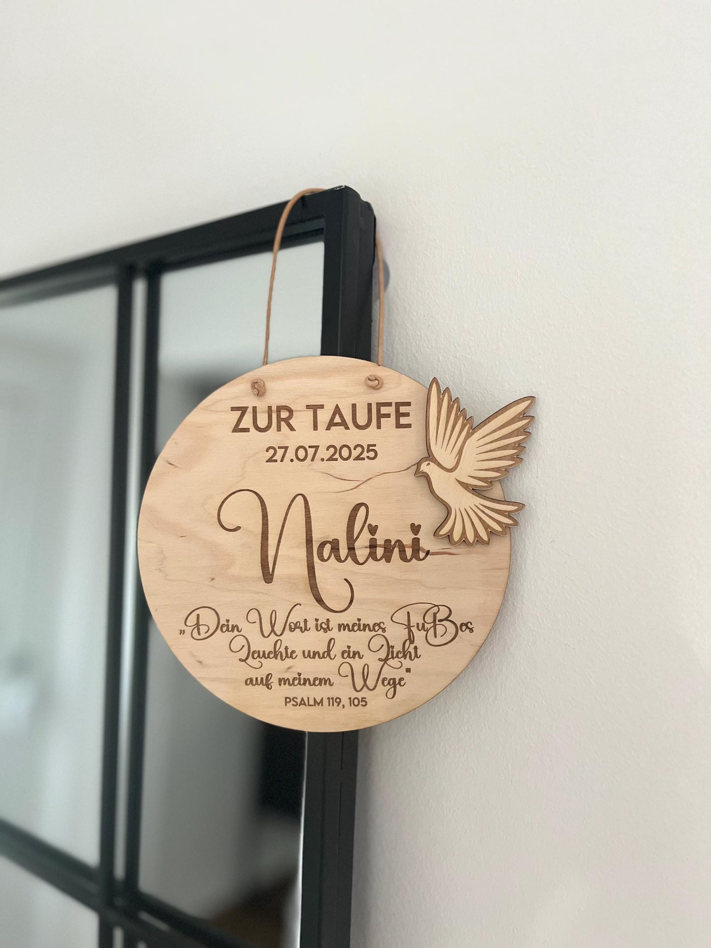 Personalisiertes Taufschild mit Name, Taufdatum Taufspruch, individuelles Geschenk zur Taufe, Geburt fßr Junge Mädchen Eltern Taube Taufpate