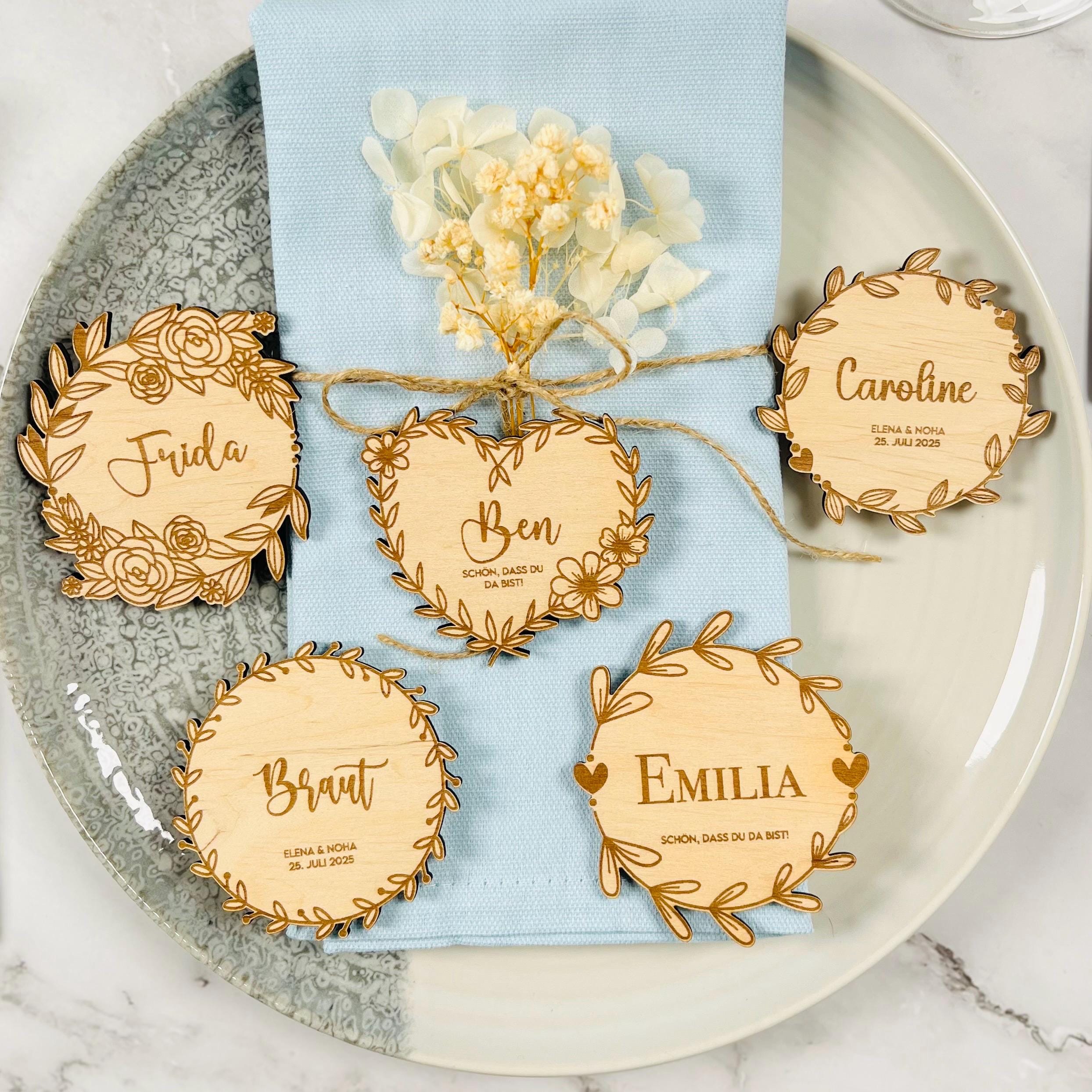 Platzkarten Holz Hochzeit Tischkarten personalisiert Sitzplan Namensschilder Taufe Kommunion Geburtstag Tischdeko Gäste mit Gravur